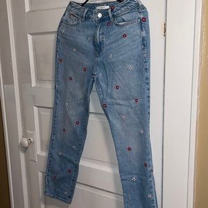 Mom jean red daisy flower jean